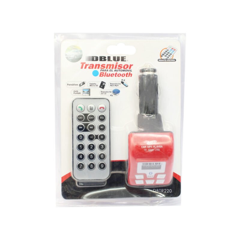 transmisor fm dblue bluetooth con musica mp3, usb, tf, microfono manos libres, pantalla led, control remoto. red — vista 4
