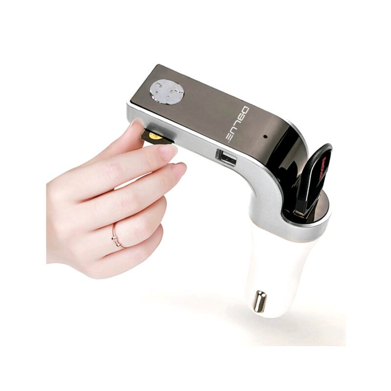 transmisor dblue fm, manos libres, pantalla led, dual usb, tf card, formato mp3/wma, martillo seguridad. — vista 2
