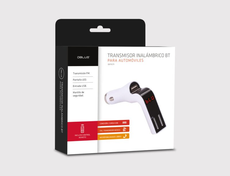 transmisor dblue fm, manos libres, pantalla led, usb, bluetooth 3.0, mp3/wma, martillo seguridad.