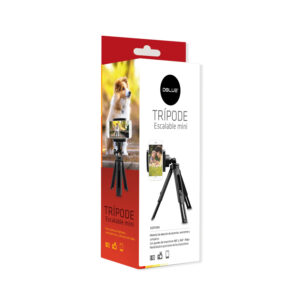 tripode dblue ajustable y compacto, rotacion 180° vertical y 360° horizontal, ideal para smartphones.