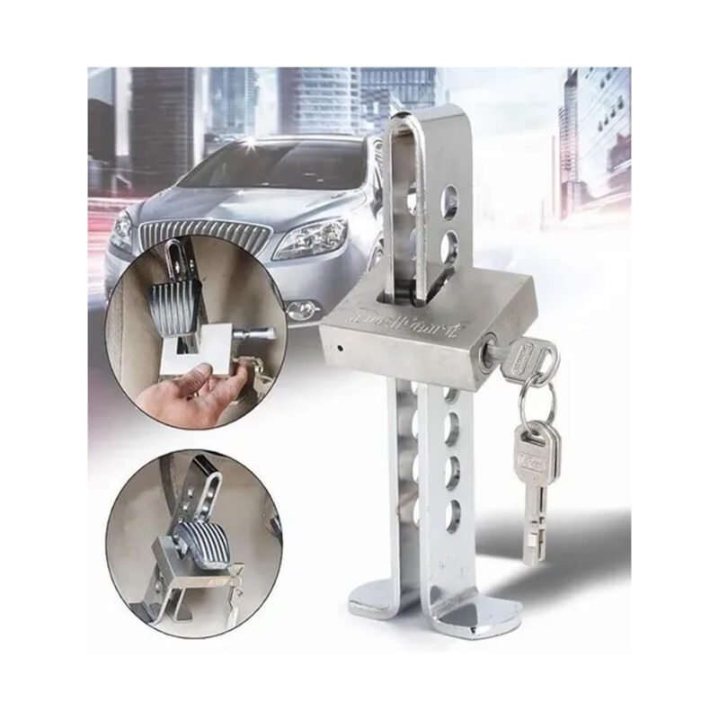 dispositivo de traba pedal dblue ajustable, metal resistente, con barra de seguridad y llave. — vista 4