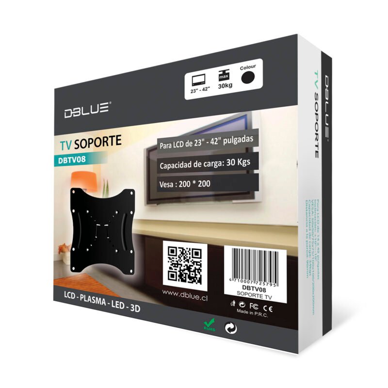 soporte dblue tv, para lcd de 23 a 42 pulgadas, soporta 30 kg, anclaje cuadrado a la pared.