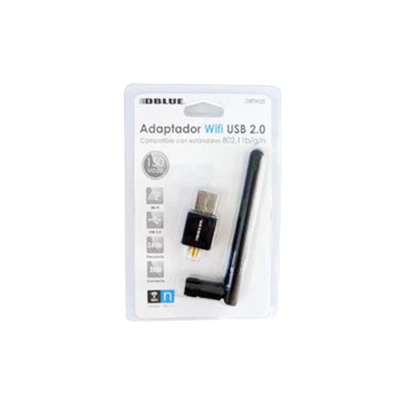 adaptador dblue mini lan wifi con antena desmontable, 150 mbps, usb 2.0, conecta pc a red inalambrica. — vista 2