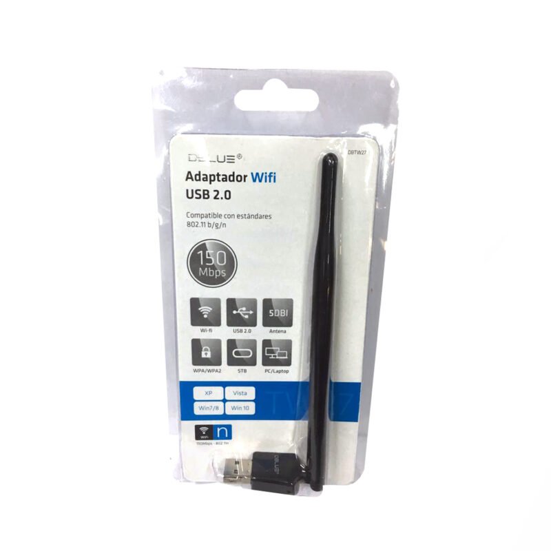 adaptador wifi dblue 150 mbps, compatible 802.11 b/g/n, seguridadwpa/wpa2, usb 2.0, 2.4 ghz. 150mbps. — vista 5