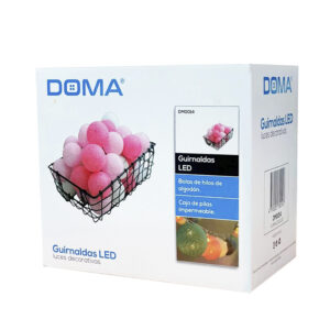 guirnalda usb de 3 mts bola de hilo 20 piezas doma, luz blanca calida, caja de pilas impermeable, ip65.