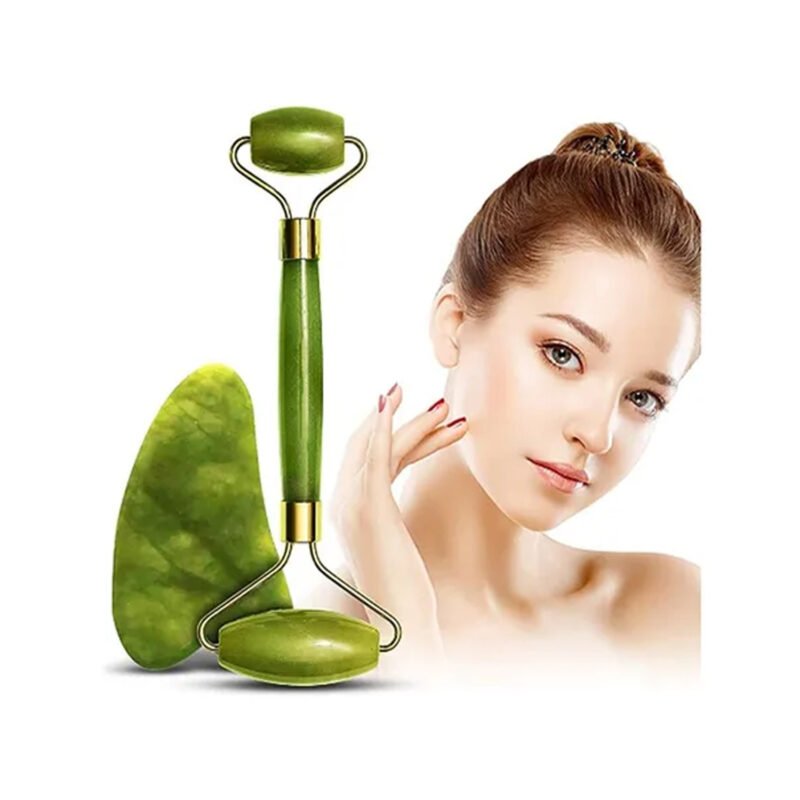 rodillo doma de masaje jade 2 piezas, estimula colageno, reduce hinchazon y arrugas, alivio de dolores.