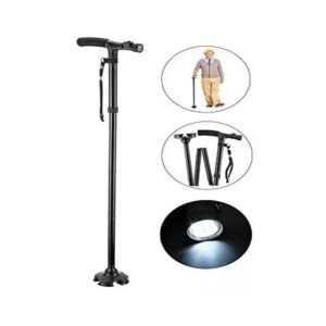 baston ortopedico doma plegable, ligero y portatil, base con 4 puntos de apoyo, 2 luces led, ajustable.