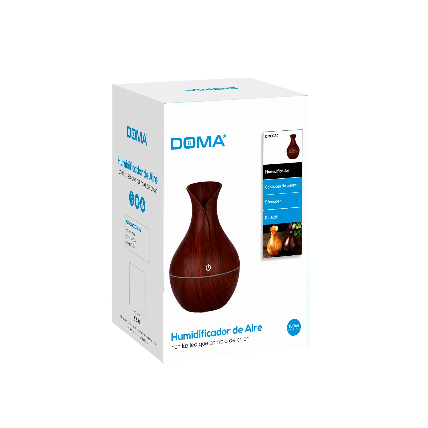 humidificador de aire portatil, con luz led, silencioso, capacidad 130ml, potencia <2w. light brown humidificador de aire portatil, con luz led, silencioso, capacidad 130ml, potencia