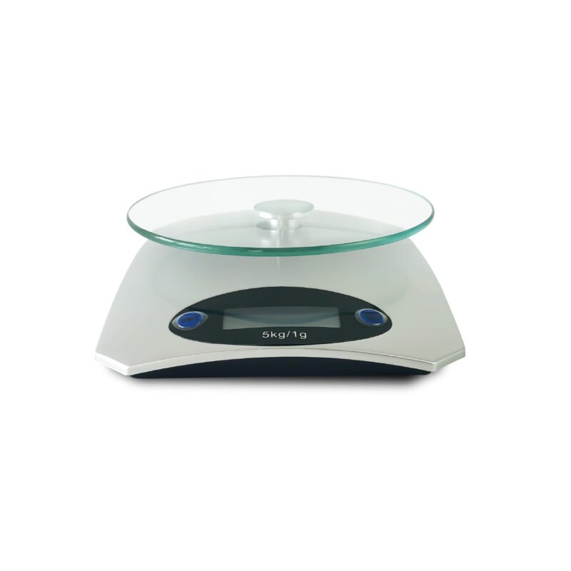 pesa digital doma de cocina, hasta 5kg, pantalla lcd, compacta y facil de usar.