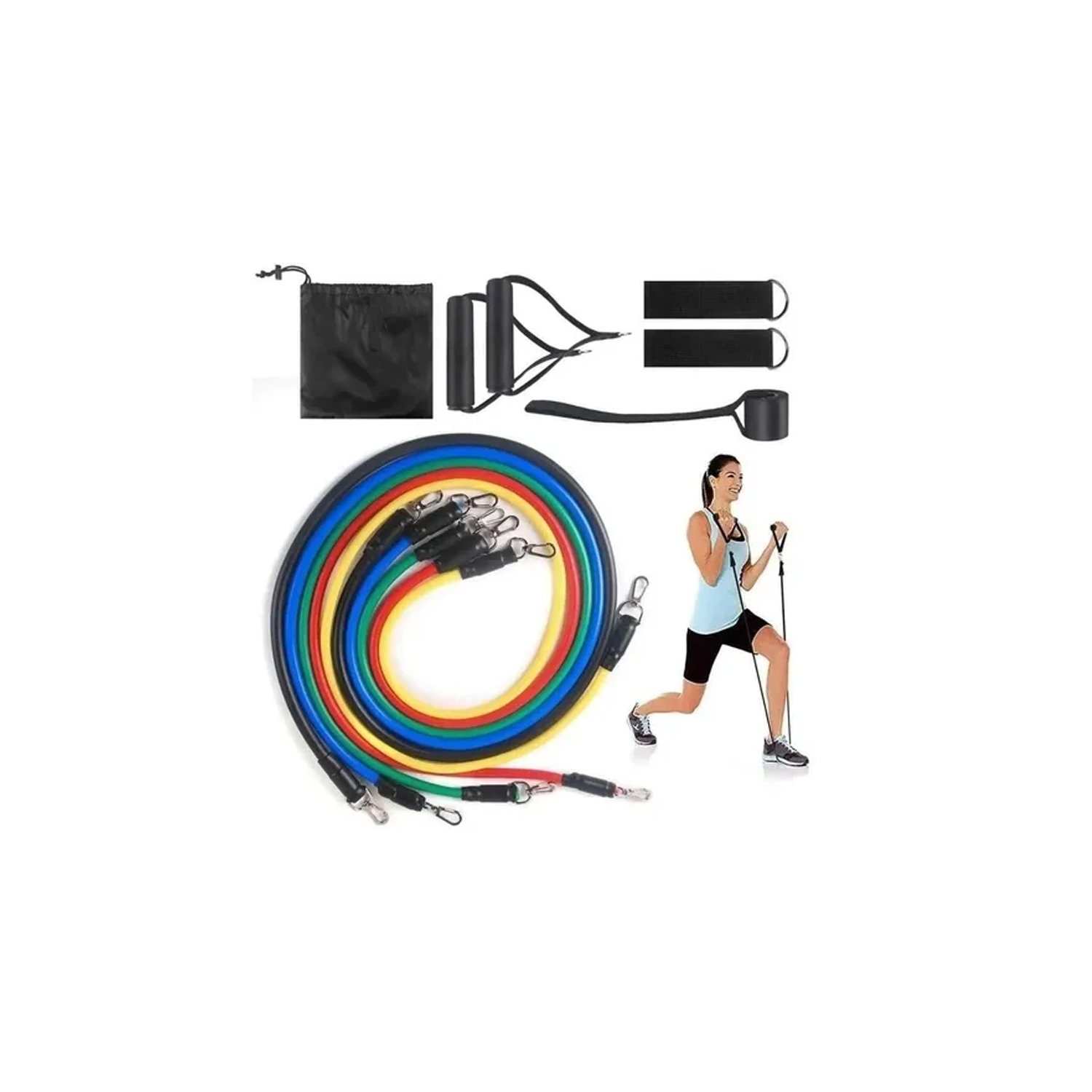 set de 11 piezas para ejercicios, incluye 5 bandas de resistencia de latex natural, hasta 150 libras. set de 11 piezas para ejercicios, incluye 5 bandas de resistencia de latex natural, hasta 150 libras.