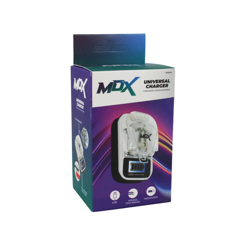 cargador de baterias mdx universal. carga usb, pinzas tipo araÑa y con visor de porcentaje de carga. white. — vista 2
