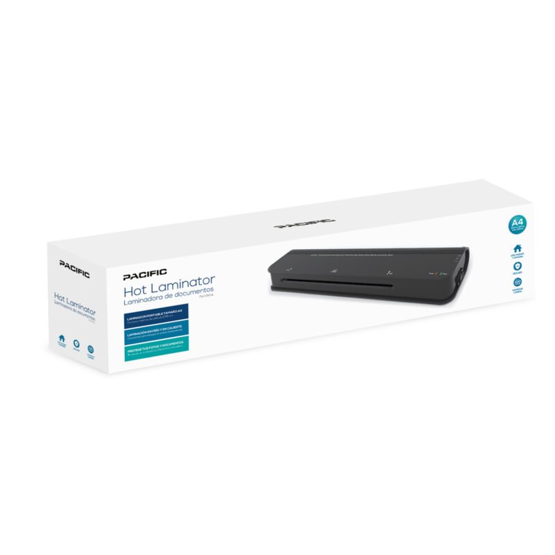 laminadora pacific a4 en frio y calor, velocidad 230mm/min, tamaÑo 370x80x45mm, precalentamiento 1 2 min.