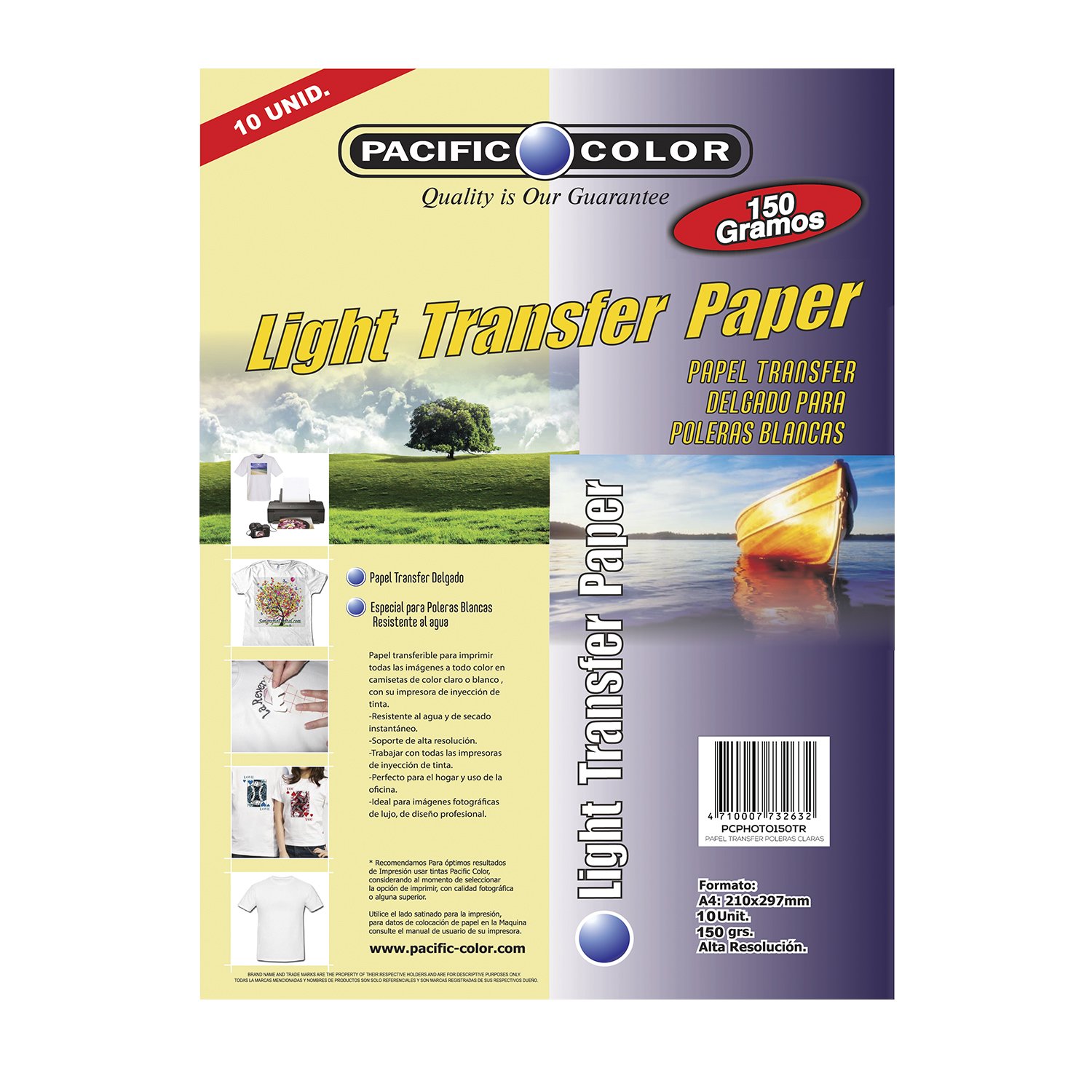 papel transfer a4 pack 10 un, 150g, impresion a todo color, resistente al agua, secado rapido. papel transfer a4 pack 10 un, 150g, impresion a todo color, resistente al agua, secado rapido.