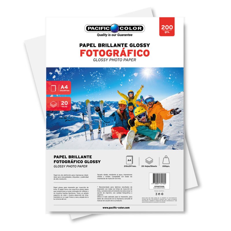 papel fotografico glossy a4, 200gr pack 20 hojas