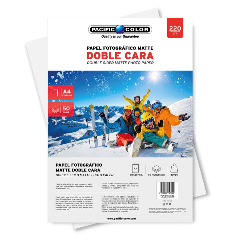 papel fotografico matte doble faz a4, 220gr pack 50 hojas