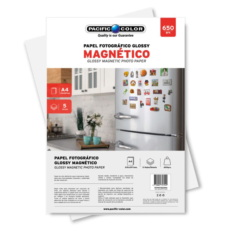 papel fotografico glossy a4, 5 hojas, 650gr, alta definicion, secado rapido, resistente al agua.