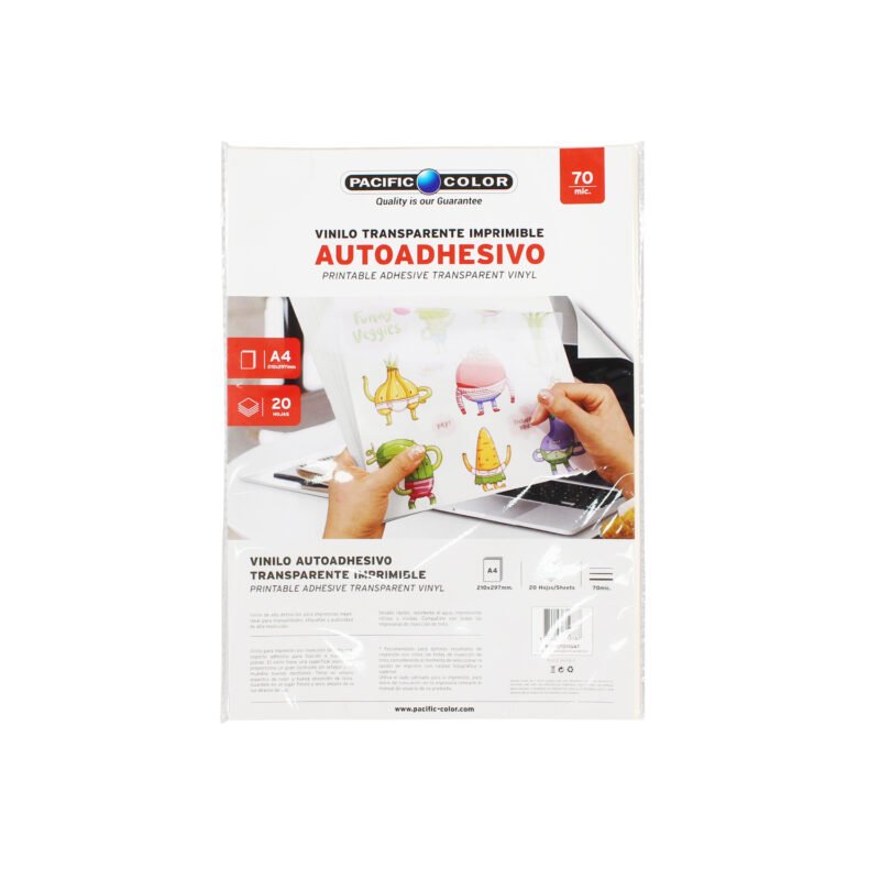 vinilo adhesivo transparente imprimible a4 70mic 20 hojas