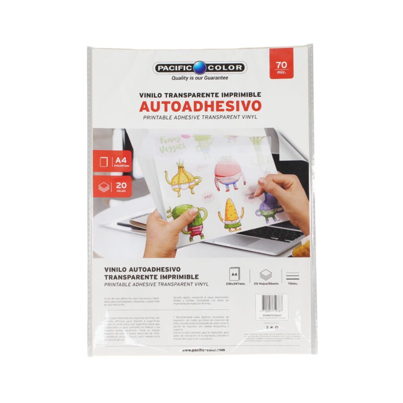 vinilo adhesivo transparente imprimible a4 70mic 20 hojas — vista 2