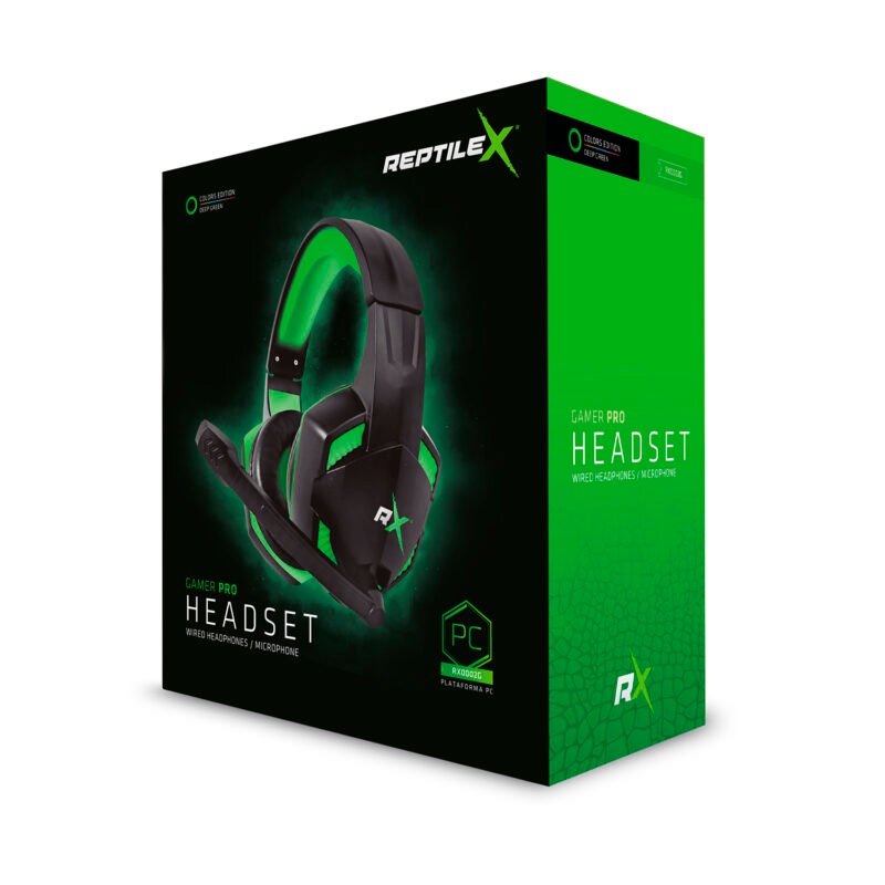 audifono reptile x gamer con microfono y control de volumen. green — vista 2