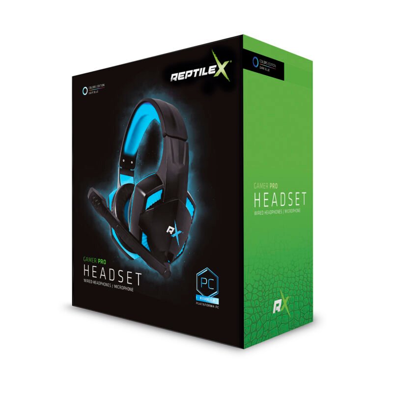 audifono reptile x gamer con microfono y control de volumen. light blue