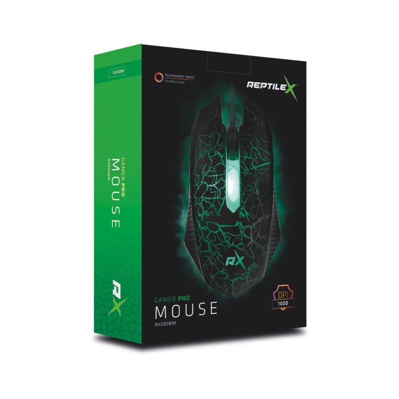 mouse reptile x gamer con sensor optico de luz led, 1000 dpi black — vista 5