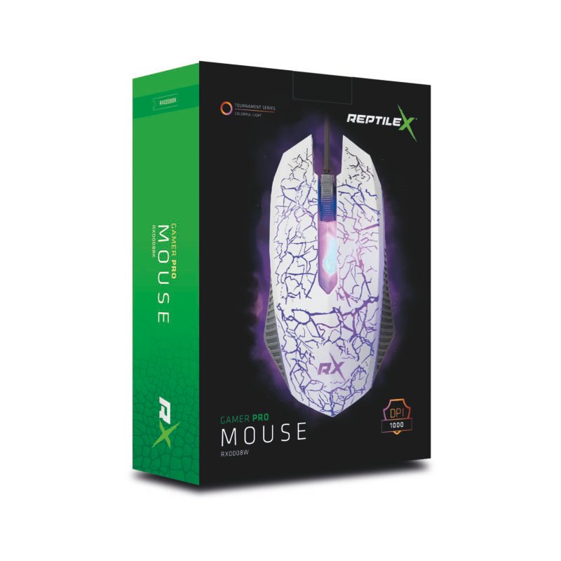 mouse reptile x gamer con sensor optico de luz led, 1000 dpi white — vista 5