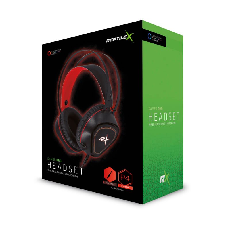 audifono reptile x gamer pro, microfono incluido, plug 3.5mm, almohadillas acolchadas, cable 1.8m, control de volumen. red
