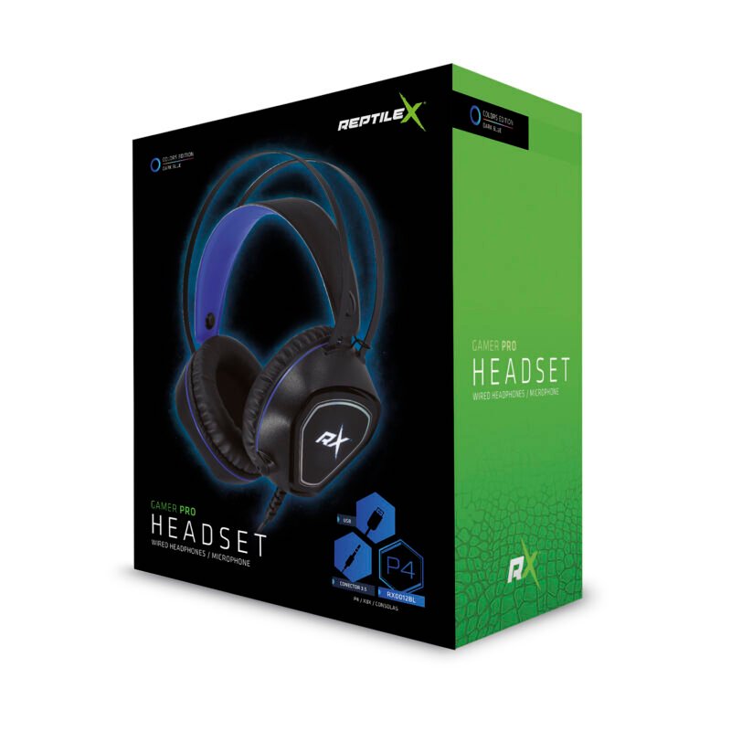 audifono reptile x gamer pro con microfono, plug 3.5mm, usb led, almohadillas, cable 1.8m, control de volumen. blue
