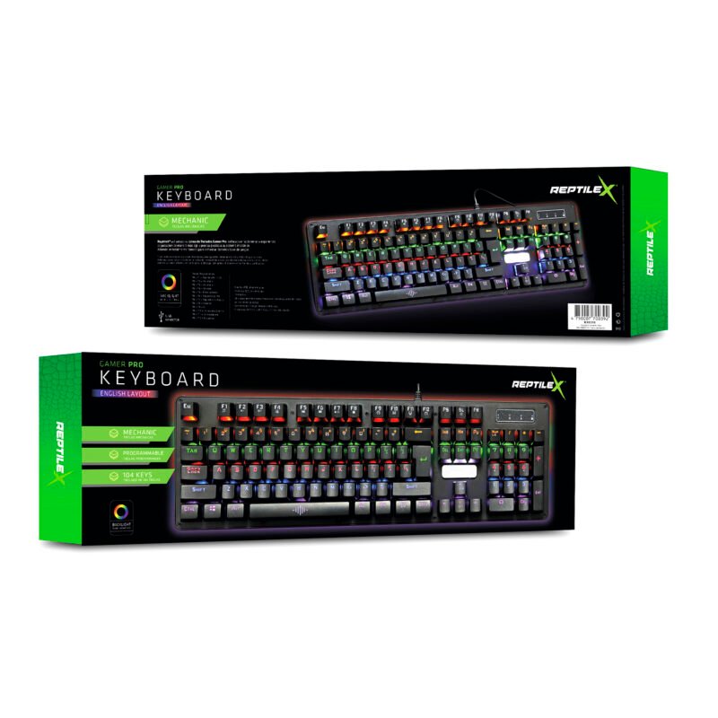 teclado reptile x usb, plug and play, 104 teclas, 26 claves anti fantasma, cable 150 cm, compatible windows y macos. — vista 3