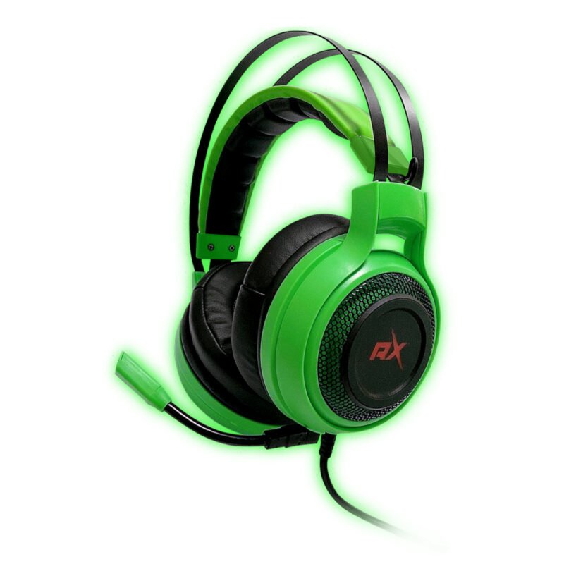 audifono reptile x gamer pro con microfono, interfaz usb y jack 3.5 mm, iluminacion led, cable de 2 m. green
