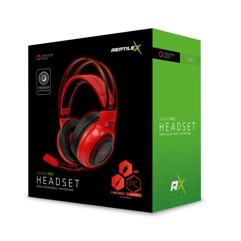 audifono reptile x gamer pro con microfono, interfaz usb y jack 3.5 mm, iluminacion led, cable de 2 m. red — vista 2