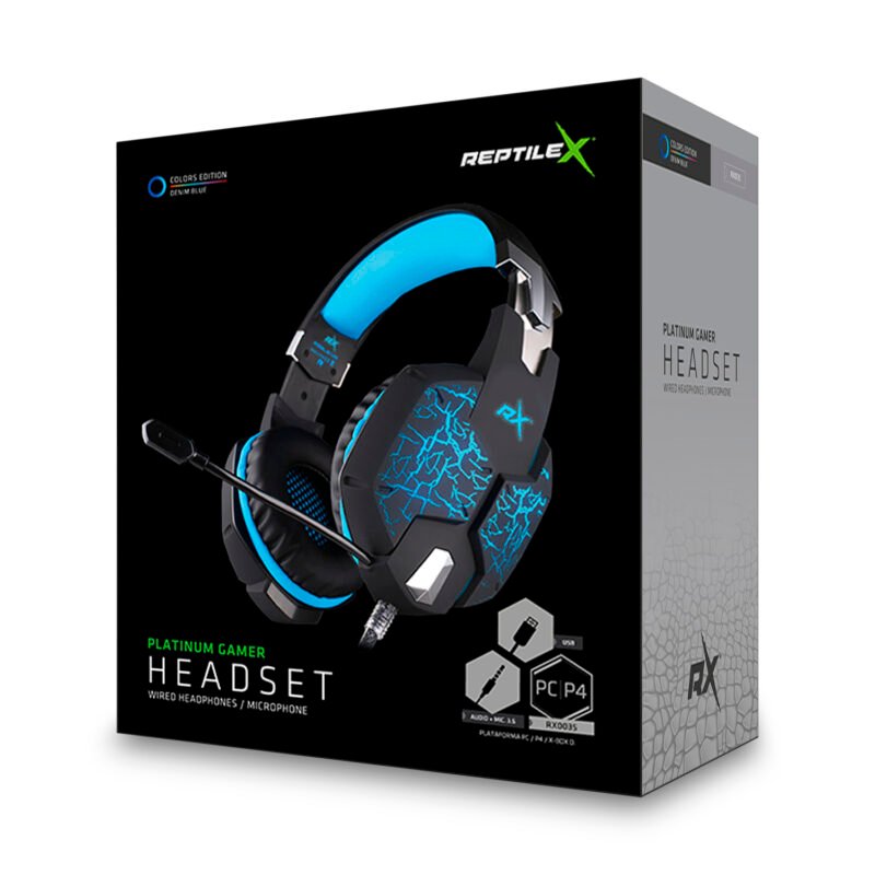 audifono reptile x gamer con iluminacion led, plug 3.5 mm audio + voz, microfono 6.0x5.0 mm, cable 2 mts.
