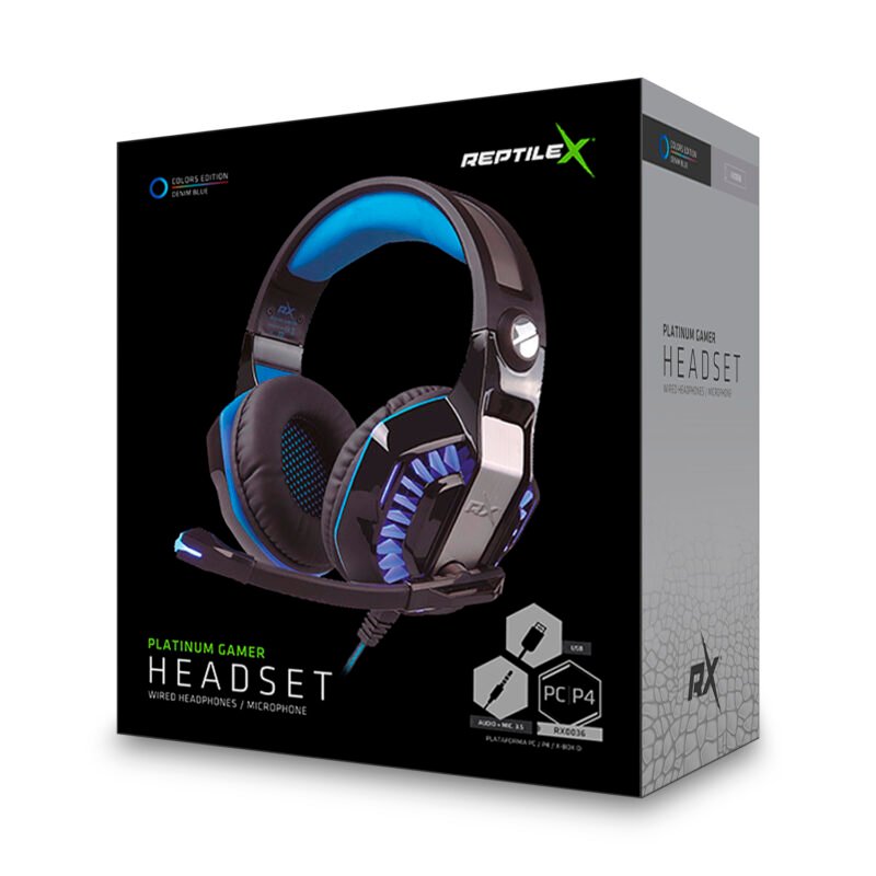 audifono reptile x gamer iluminacion led, plug 3.5 mm audio + voz, microfono 6.0x2.7 mm, cable 2 mts.