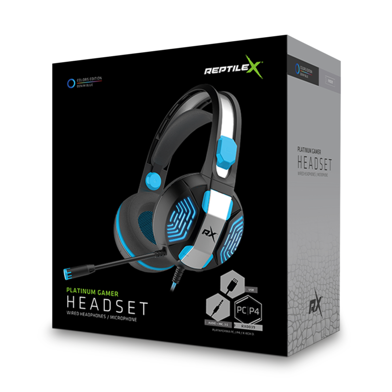 audifono reptile x gamer led, plug usb, ?50mm, microfono 6.0x2.7mm, frecuencia 20hz 20khz, cable 2m. blue