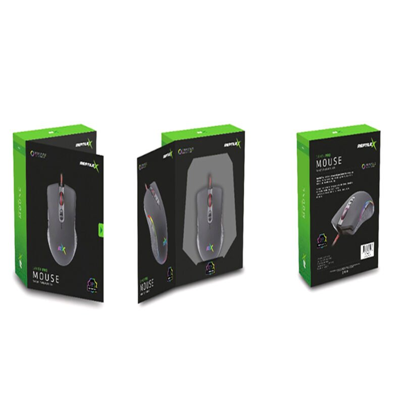 mouse reptile x ergonomico usb, 800 4500 dpi, rgb 4 modos, frecuencia 125 1000hz, voltaje 5v, plug & play.