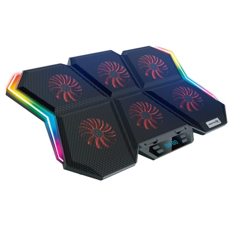base ventilacion reptile x gamer pro, pantalla led, 6 ventiladores, dual usb, soporte antideslizante, para laptops 17".