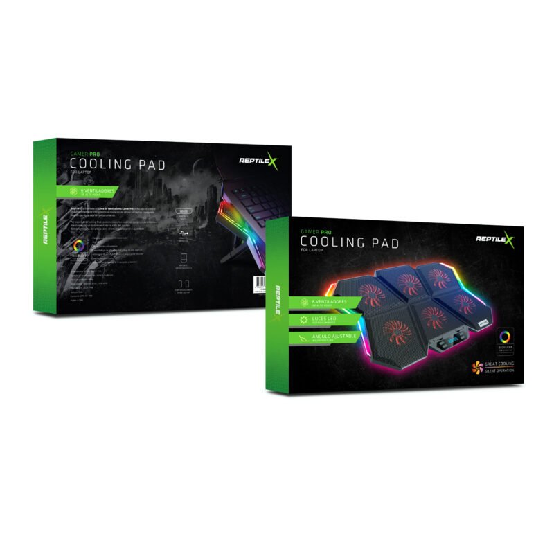 base ventilacion reptile x gamer pro, pantalla led, 6 ventiladores, dual usb, soporte antideslizante, para laptops 17". — vista 2