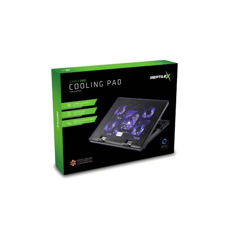 base ventilacion reptile x gamer pro, pantalla led, 6 ventiladores, dual usb, ajuste bidireccional, para laptops de hasta 17". — vista 2
