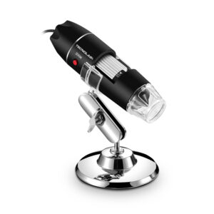 microscopio tecnolab usb 1000x, camara cmos 0.3 mp, resolucion hasta 1600x1200, luz led ajustable, compatible con windows.