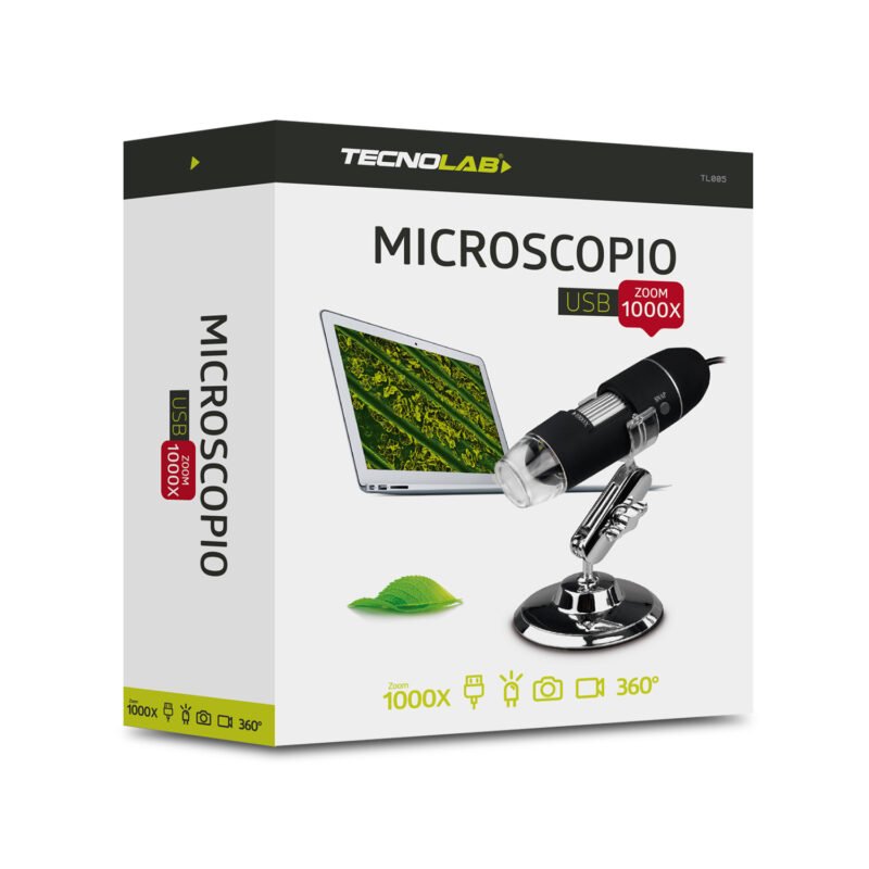 microscopio tecnolab usb 1000x, camara cmos 0.3 mp, resolucion hasta 1600x1200, luz led ajustable, compatible con windows. — vista 4