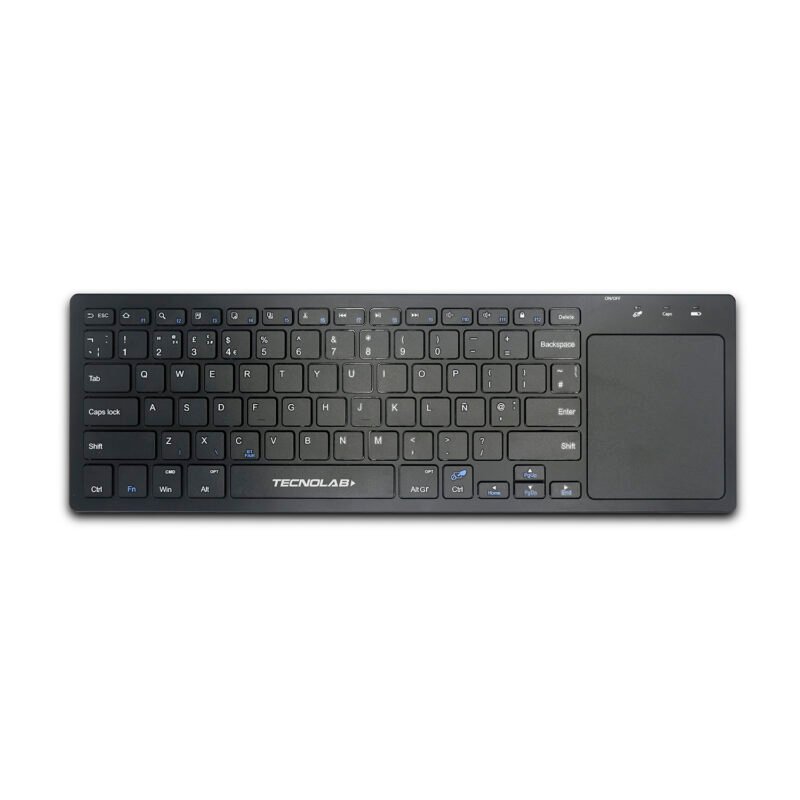 teclado tecnolab ultra slim inalambrico bt, 78 teclas, touchpad, 10m distancia, funciones, compatible ios, android,windows 10, led carga.
