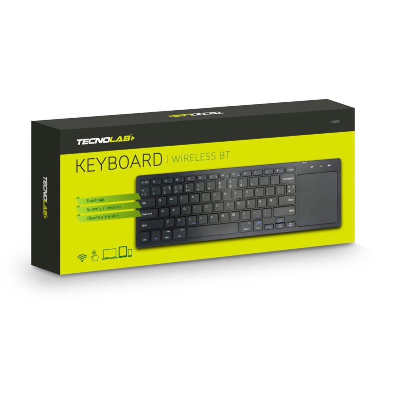 teclado tecnolab ultra slim inalambrico bt, 78 teclas, touchpad, 10m distancia, funciones, compatible ios, android,windows 10, led carga. — vista 2