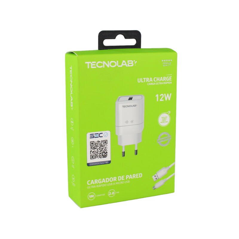 cargador tecnolab salida usb 12w con cable usb a micro usb. certificacion sec. white — vista 5