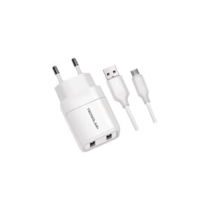 cargador tecnolab dual usb 12w con cable usb a micro usb. certificacion sec. white.