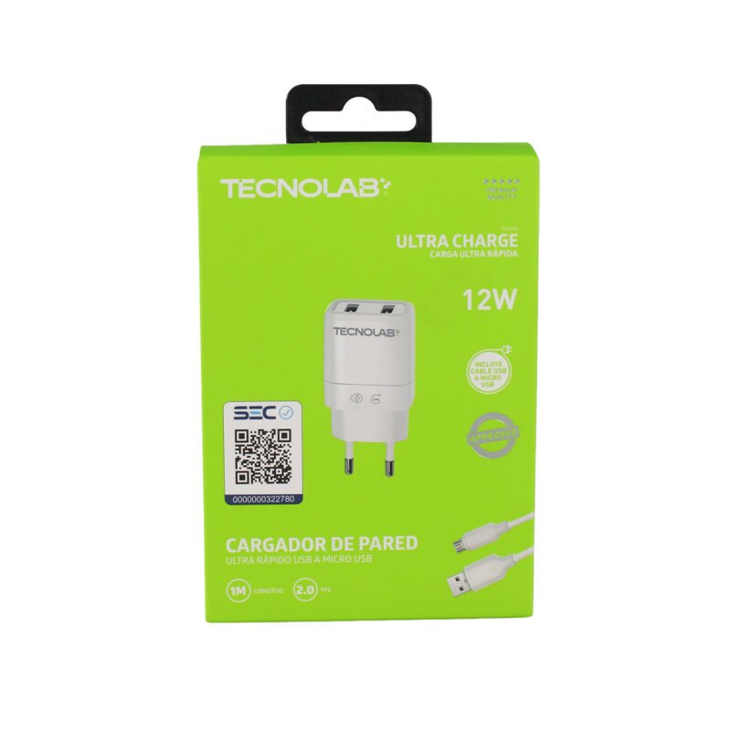 cargador tecnolab dual usb 12w con cable usb a micro usb. certificacion sec. white. — vista 4