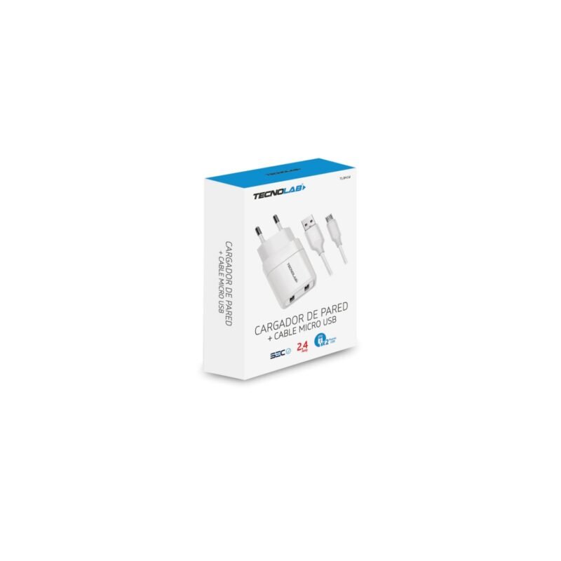 cargador tecnolab dual usb 12w con cable usb a micro usb. certificacion sec. white. — vista 2