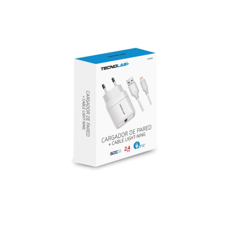 cargador tecnolab salida usb 12w con cable usb a lightning. certificacion sec. white — vista 2
