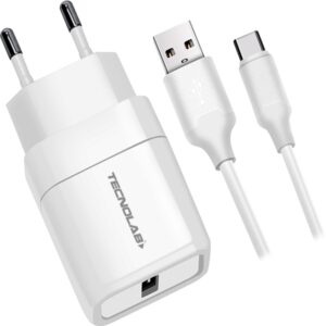 cargador tecnolab salida usb 12w con cable usb a tipo c. certificacion sec. white