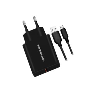 cargador tecnolab qc 3.0 18 w con cable usb a micro usb. certificacion sec. black