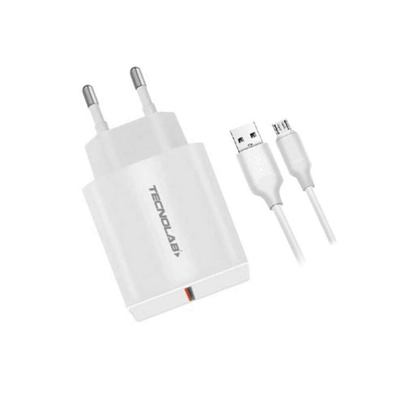 cargador tecnolab qc 3.0 18w con cable usb a tipo c. certificacion sec. white